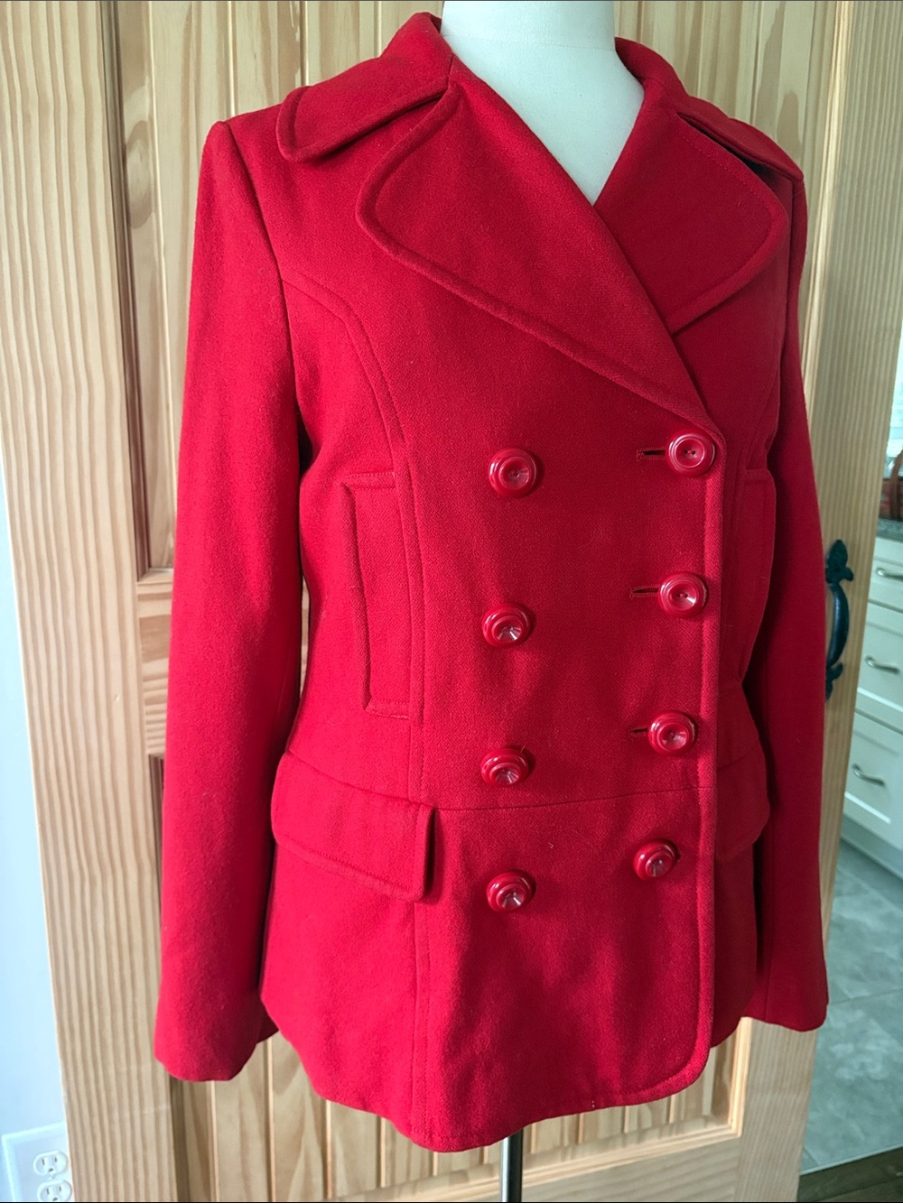 Anthropology Women’s Red Double-Breasted Peacoat size Large
